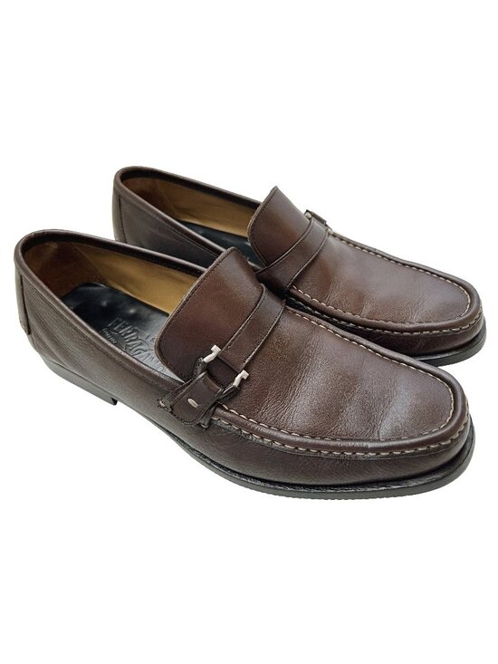 $1090 Salvatore Ferragamo Mens Silver Gancini Bit Leather Shoes Loafers 8.5 E main image 3